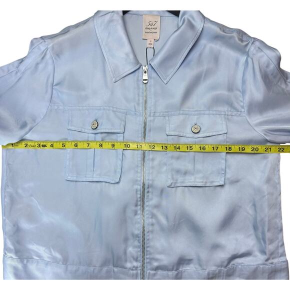 CINQ A SEPT Dale Ruched Sleeve Cupro Blue Satin Jacket - Picture 9 of 9